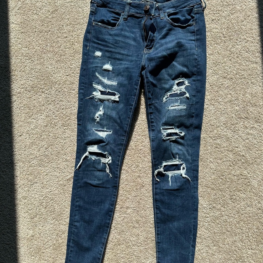 American Eagle Outfitters Blue Jeggings with Distressed Detailing